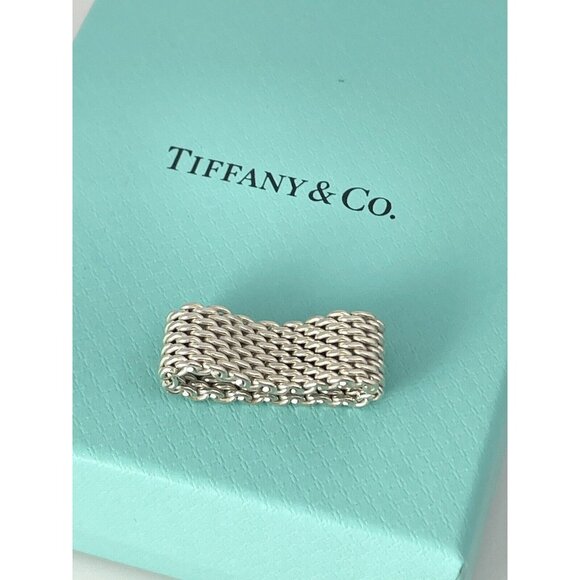 Size 6 Tiffany Somerset Ring Mesh Basket Weave in Sterling Silver With Blue Box - Picture 5 of 6